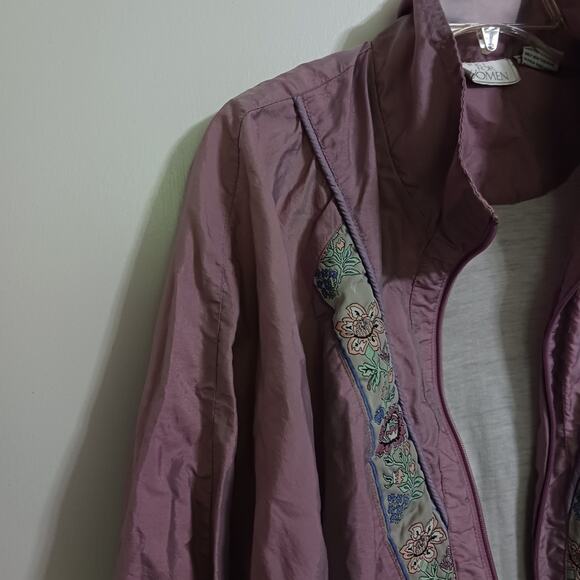 Vintage windbreaker mauve floral 2X Golden Girls grandmacore **No zipper pull** - Picture 2 of 11